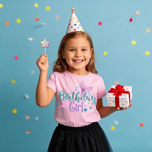 Image of Birthday Girl Shirt 2nd 3rd 4th 5th 6th 7th Girls Birthday T-Shirts Toddler Mermaid Unicorn Cotton Short Sleeve Tee Tops