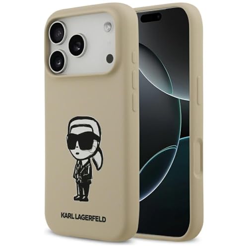 CG MOBILE Karl Lagerfeld - Coque en silicone avec croquis Karl et logo - Compatible avec MagSafe - Pour iPhone 17 Pro (marron)