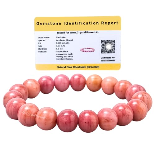Certified Pink Rhodonite Bracelet for Women Men with Healing Crystal and Reiki Stone - Beautiful Gemstone Adjustable Beaded Bracelet for Balance, Harmony & Positive Energy