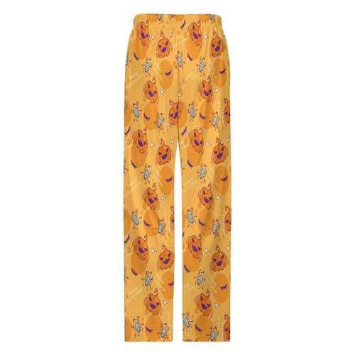 Happy Halloween Pumpkin Yellow Mens Pajama Pants Wide Leg Sleep Drawstring Sleepwear Casual Loungewear4