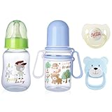 JIZHI 4 Pieces Reborn Baby Doll Accessories, 2 Baby Doll Feeding Bottles and 2 Magnetic Pacifier, Baby Doll Magnetic Pacifier & Feeding Bottle Set for Reborn Dolls, Blue and Green