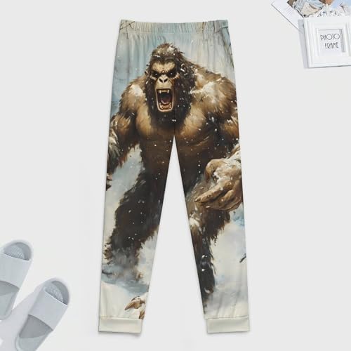 Angry Bigfoot Snowstorm Men's Pajama Pants Soft Lounge Bottoms Lightweight Jogger for Sleeping4