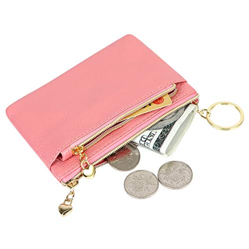 Image of Women's Genuine Leather Coin Purse Zipper Pocket Size Pouch Change Wallet, Pink