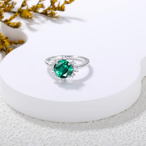 Large Emerald Halo Ring 925 Sterling Silver Round Cut Emerald Ring 8mm engagement Ring for Women2