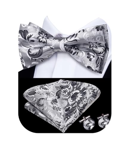Image of Hi-Tie Bow Ties for Men Pre-Tied Pocket Square with Cufflinks Mens Bowtie Sets for Wedding Formal Party
