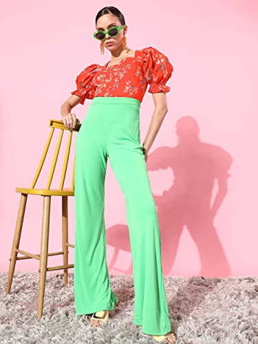 Image of Style Quotient Women Orange Floral Print Sweetheart Neck Top