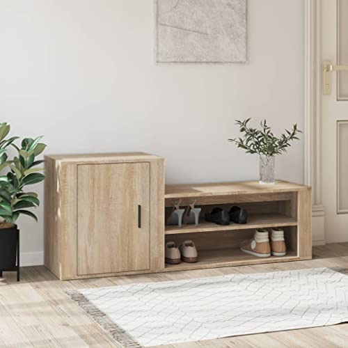 FIRBNUS 130x35x54 cm Zapatero de Recibidor con 2 Compartimentos y 1 Puerta Armario de Recibidor Roble Sonoma Mueble Zapatero Estantería Estante de Almacenamiento Madera Contrachapada