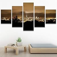 SIGNWIN 5 Panel Canvas Wall Art City Illuminations for Home Decorations Ready to Hang - 60