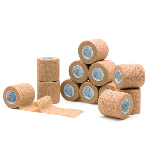 Image of OK TAPE Self Adherent Cohesive Bandages Wrap 12Packs 2 inch x 5 Yards | Non-Woven Self Adhesive Athletic Sports Wrap Tape Vet Wrap Bandages Tape for Thumb Finger Wrist Ankle (Beige)