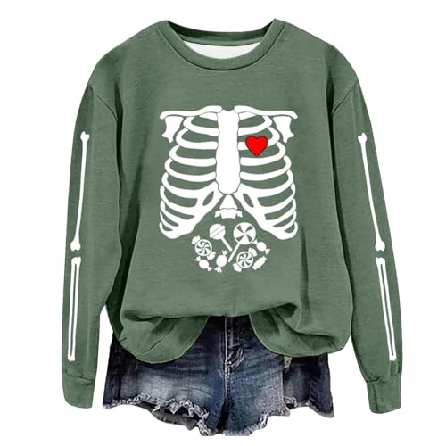Sweatshirt femme col rond manches longues imprimé Halloween vert XXL