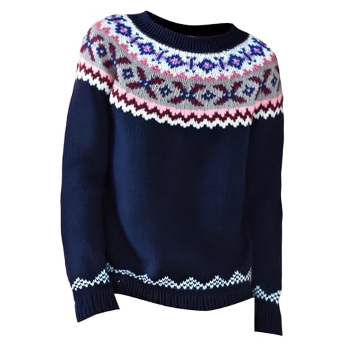 Womens Pullover Vintage Sweaters, Fall Winter Crewneck Knitted Sweater, Boho Casual Cute Fair Isle Print Tops4