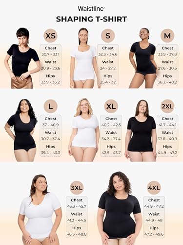 WAISTLINE Women's Compression Seamless T-Shirt - Short Sleeve Body Shaping & Tummy Control Tee - Scoop Neck T Shirt