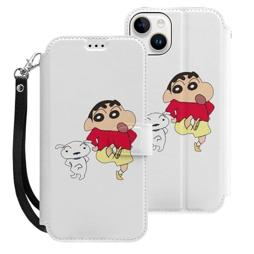 クレヨンしんちゃん iPhone15Plus用ケース 手帳型 スマホケース アイホン15Plus用 財布型カバー カードポケット スタンド機能 誕生日ギフト 人気 男女兼用