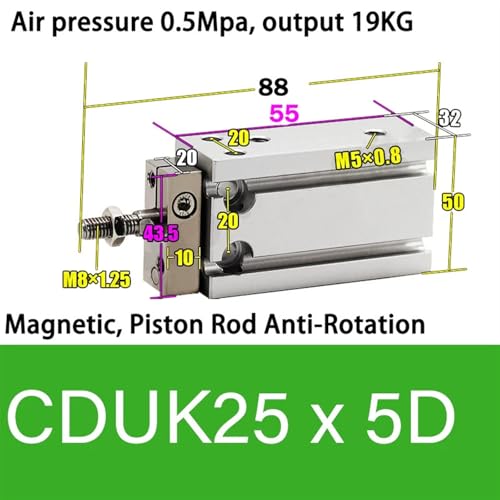 Vérin pneumatique CDUK25X5D double effet pour automatisation compacte