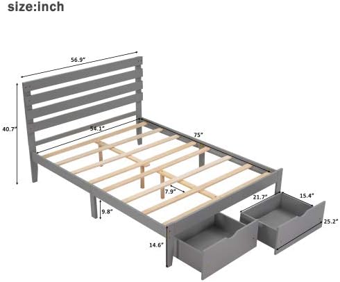 Miniatura 24 de Base de cama de tamaño individual con cajones de almacenamiento, marco de cama individual de plataforma de madera individual, cama individual