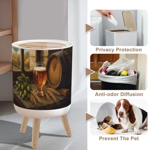 Caneca de basura pequeña con tapa y patas de madera 7L miniatura 4