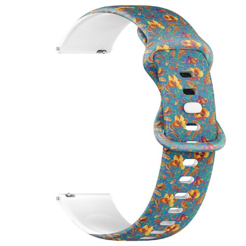Compatible with Garmin Fenix 7/7 Pro, Fenix 6/6 Pro, Fenix 5/5 Plus, Epix (Gen2) / Epix Pro (Gen2), 22mm Sport Watch Band (Paisley Watercolor Floral Tile Rose Sunflower) Silicone Soft Strap