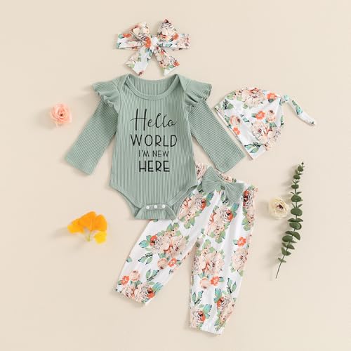 Baby Girl Fall Clothes Newborn Ribbed Romper Floral Print Pants Set Cute Fall Winter Coming Home Outfits2