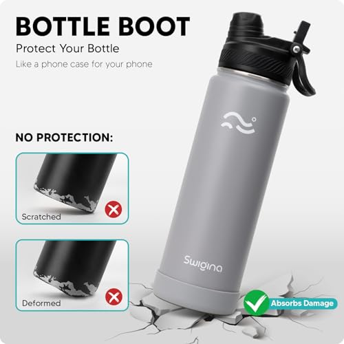 Image of Swigina [2-IN-1 LID] Insulated Water Bottle with Silicone Boot (36hrs Cold /18hrs Hot) - DIY Stickers, Leakproof, BPA Free, 24 oz