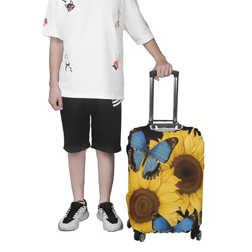 Yellow Sunflowers With Blue Butterflies Printed Luggage Cover Protector, Fits 18-32 Inch Luggage 7