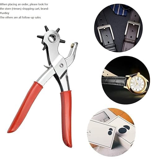 Image of Multipurpose Leather Hole Punch Tool - Revolving Belt Punch Plier with 6 Sizes | Heavy Duty Handheld Hole Maker for Belts, Leather, Canvas, Watch Straps & More