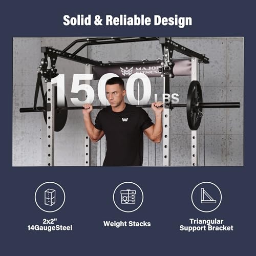 Image of MAJOR FITNESS Power Cage Drone1 Premium- Multi-Function Power Rack for Home Gym, Squat Rack with Pull-up Bar, Cable Crossover System, J-Hooks, for Strength Training, Heavy-Duty Steel Construction