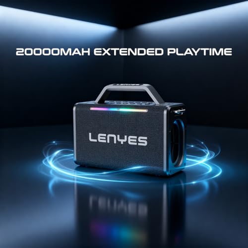 Image of Lenyes S835 200W Portable Karaoke Speaker, 2 Wireless Rechargeable UHF Mics, 20000mAh Battery, 10Hr Playtime, Type-C Fast Charging, TWS, Guitar AUX Input, Remote Control, EQ Modes (Black)
