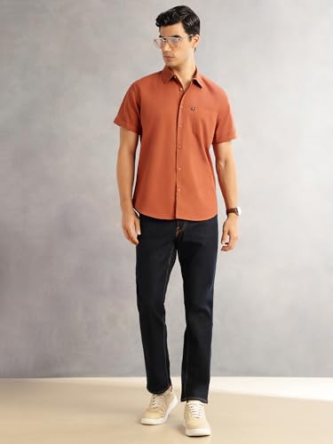 Image of Thomas Scott Men's Premium Slim Fit Casual Shirt | 100% Cotton Twill | Short Sleeves | Spread Collar | Solid Smart Casual Shirt for Men