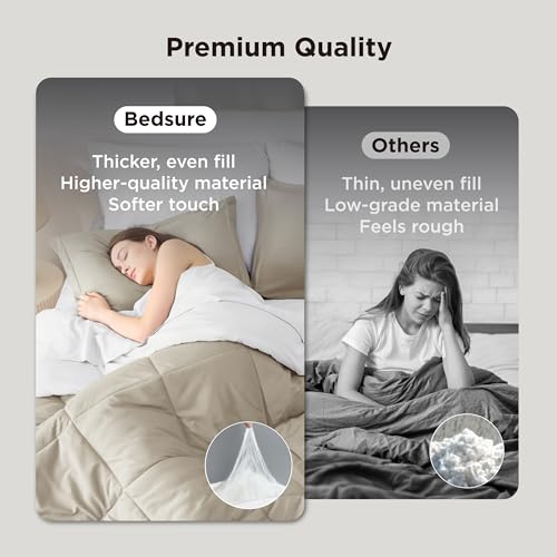 Image of Bedsure King Size Comforter Set - 7 Pieces Reversible Beige and White Bedding, King Size Bed Set for All Seasons, Bed in a Bag with Down Alternative Comforter, Sheets, Pillowcases & Shams