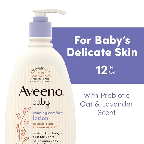 Image of Aveeno Baby Calming Comfort Moisturizing Body Lotion with Relaxing Lavender & Vanilla Scents, Non-Greasy, Nourishing Prebiotic Oatmeal, No Added Parabens, 12 fl. oz