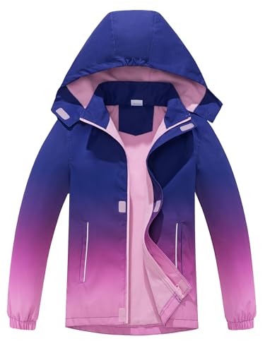SERENYOU Regenjacken Mädchen Übergangsjacke Fleecegefütterte Windjacke Abnehmbare Kapuze Regenmantel Größe 130 Violett