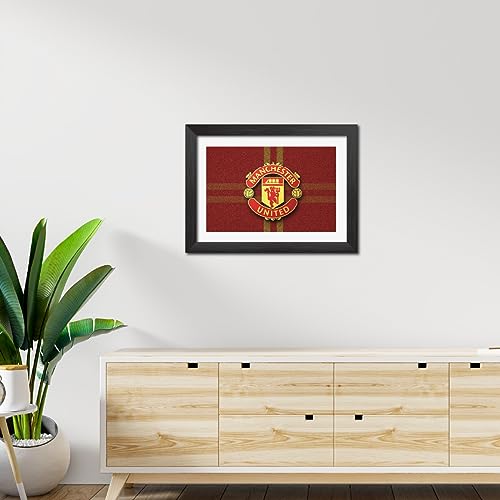 Image of TenorArts Manchester United Football Club Poster 3D Leather Textured Logo Laminated Photo Frame Painting with Matt Finish Black Textures (12 inches x 9inches)