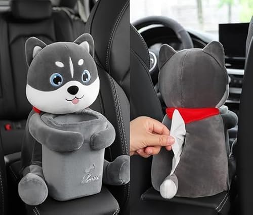 Fegson車 ゴミ箱 カー用品 車内 ティッシュケース 収納ボックス 車 シートバックポケット 車 アクセサリー 車載用2in1ゴミ箱 PP製 ぬいぐるみのようなかわいいアニメのフィギュア 車 フリップトップアームレストボックスに最適 (B)