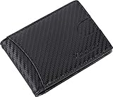NUMBER.WU Money Clip RFID Blocking Carbon Fiber Leather Wallets for Men, Minimalist Slim Bifold Wallet for mens (Black- Carbon Fiber)