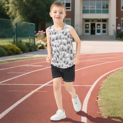 Boys Tank Top Shirts White Elephants Animal Sleeveless T-Shirts Crew Neck for Kids Clothing Children 5