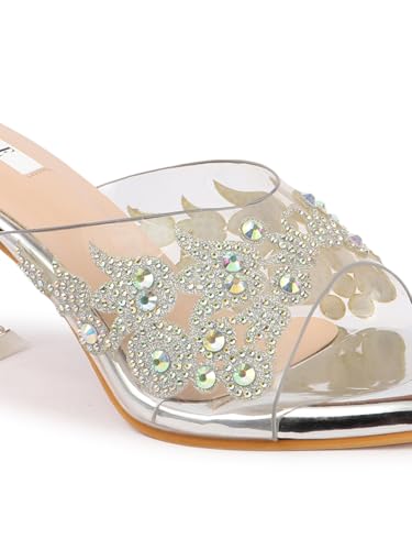 Image of ELLE women's Square Toe Spool heel Embellished Strap Slip-On Sandal