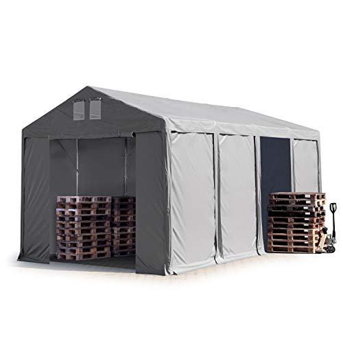 TOOLPORT Lagerzelt Industriezelt 4x8 m Zelthalle mit 3m Seitenhöhe PVC Plane 850 N grau wasserdicht Ganzjahreszelt mit Reißverschlusstor TOOLPORT Lagerzelt Industriezelt 4x8 m Zelthalle mit 3m Seitenhöhe PVC Plane 850 N grau wasserdicht Ganzjahreszelt mit Reißverschlusstor