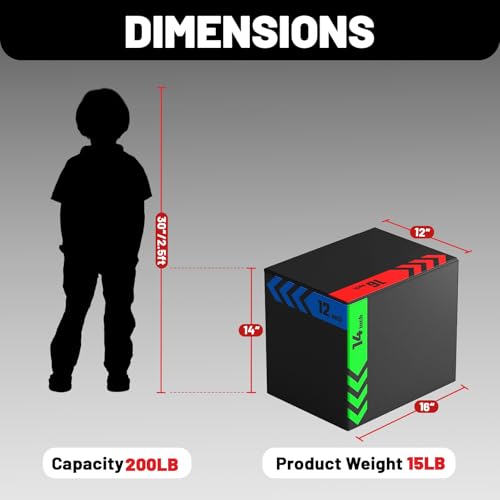 papababe 3-in-1 Plyometric Box Multi-use Jumping Exercise Equipment Trainer with Anti Slip Surface and High Density Foam for Workout Training, 12x14x16