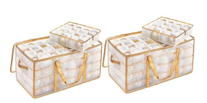 SONGMICSChristmas Storage Boxes, Set of 2, Christmas Baubles and Decorations, 256 Compartments, Adjustable Dividers, 64.5 x 33.5 x 34 cm, Sand Gold RFB029A07