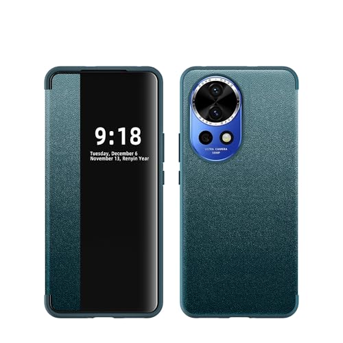 Étui Huawei Nova 12 Pro vert à rabat avec fenêtre translucide et fermeture magnétique