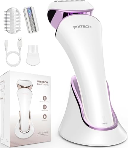 PRITECH Electric Razor for Women - Rechargeable Shaver for Women Portable Lady Shaver for Legs, Arm, Underarms, Bikini, USB Rechargeable, Wet & Dry Waterproof Bikini Trimmer for Woman, Purple