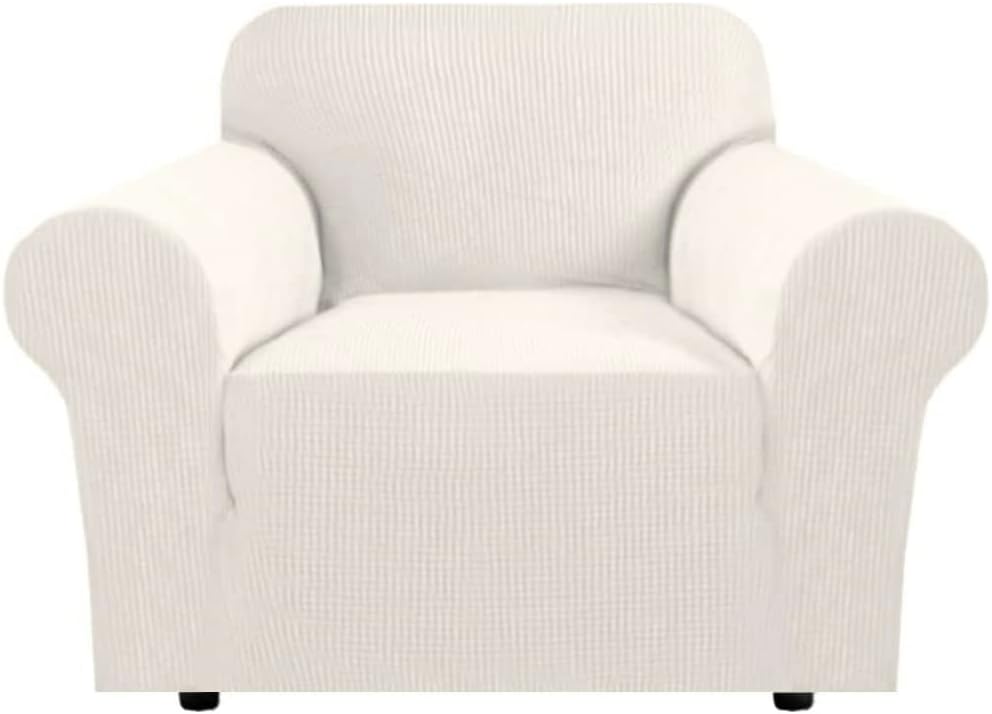 H.VERSAILTEX Armchair Cover Stretching Skid Resistance Couch Cover for Dogs Washable, Thick and Durable Soft High Spandex Jacquard Sofa Covers, Form Fitted Chair Slipcover(Armchair 31"-40", Ivory) Armchair Ivory