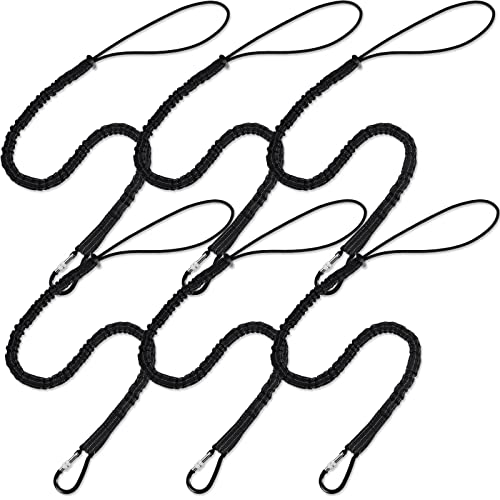 Image of LEIFIDE 6pcs Tool Lanyard Standard Length Safety Tool Leash 17.6lb 8kg Tough Adjustable Fall Protection Tether with Aluminum Screw Lock Buckle, Shock Cord Stopper and Retractable Loop End, Black