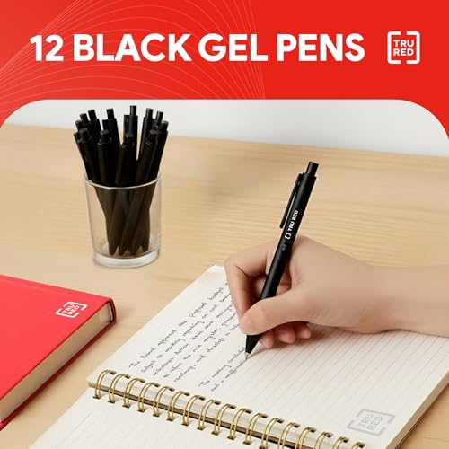 Image of TRU RED Retractable Gel Pens, Medium Point 0.7mm, Black Ink, 12 Pack - Quick‑Dry Pens for No‑Smear Notes & Office Writing