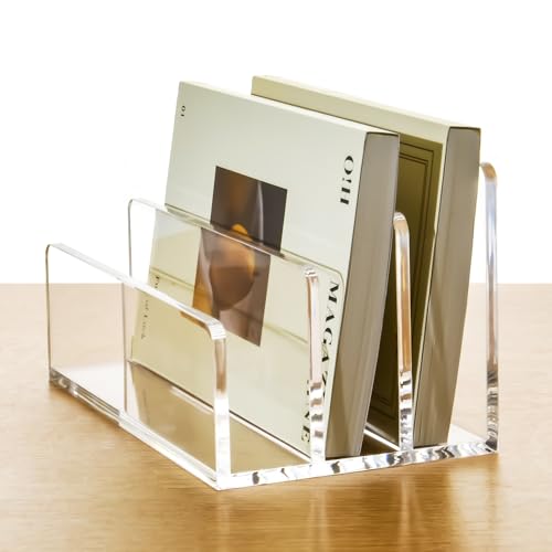 3 Compartments Clear Acrylic Mail Holder – Vertical Letter Sorter...