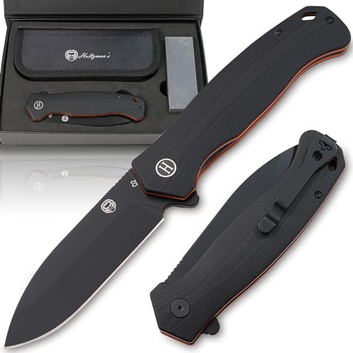 Holtzman's Gorilla Survival 'Wild Trail' Folding Knife featuring D2 Steel Blade with G10 Tactical Handle in Gift Box Set (Black+Orange)