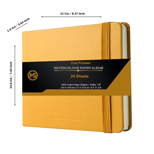 Cuaderno para acuarela que no se ondula con papel 100% algodón grueso de 24 hojas 6