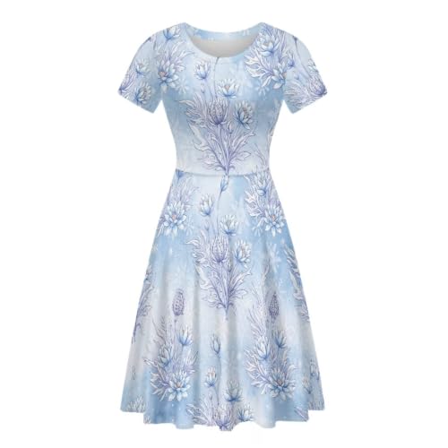 Image of POLERO Sunflower Dress for Women Floral Summer Dresses Short Sleeve Casual Sundresses Midi Dresses