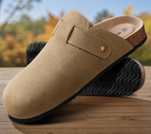 Image of KEMISANT Men Clogs-Comfortable Suede Mules Slippers Sandals Nurse Potato Shoes Unisex-Cushioned Cork-Footbed