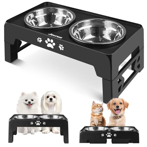 Elevated Dog Bowls, Dog Feeder with 2 Stainless Steel Dishes, 2 Heights Adjustable Raised Stand for Small Dogs, Food Dishes with Non-Slip Feet
